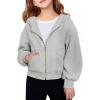 Haloumoning Girls Zip Up Hoodies Kids Casual Long Sleeve Sweatshirt Fall Jacket with Pockets 5-14 Years(Grey)