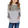 Haloumoning Kids Girls Pullover Hoodies Cute Leopard Printed Hooded Sweatshirts with Pockets 4-15 Years(D-grey)