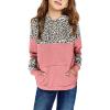 Haloumoning Kids Girls Pullover Hoodies Cute Leopard Printed Hooded Sweatshirts with Pockets 4-15 Years(D-pink)