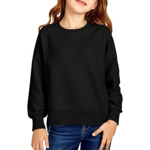 Haloumoning Girls Casual Crewneck Sweatshirt Kids Long Sleeve Side Slit Oversized Pullover Tops 5-14Y(Black)