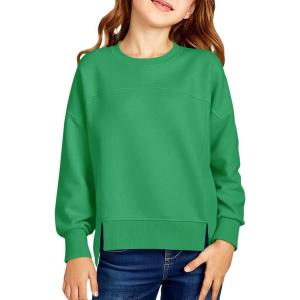 Haloumoning Girls Casual Crewneck Sweatshirt Kids Long Sleeve Side Slit Oversized Pullover Tops 5-14Y(Green)