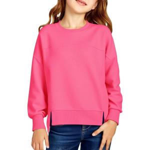 Haloumoning Girls Casual Crewneck Sweatshirt Kids Long Sleeve Side Slit Oversized Pullover Tops 5-14Y(Hot Pink)
