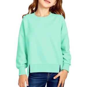 Haloumoning Girls Casual Crewneck Sweatshirt Kids Long Sleeve Side Slit Oversized Pullover Tops 5-14Y(Mint Green)