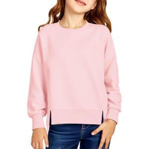 Haloumoning Girls Casual Crewneck Sweatshirt Kids Long Sleeve Side Slit Oversized Pullover Tops 5-14Y(Pink)