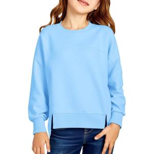 Haloumoning Girls Casual Crewneck Sweatshirt Kids Long Sleeve Side Slit Oversized Pullover Tops 5-14Y(Sky Blue)