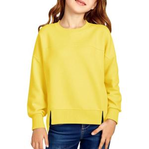 Haloumoning Girls Casual Crewneck Sweatshirt Kids Long Sleeve Side Slit Oversized Pullover Tops 5-14Y(Yellow)