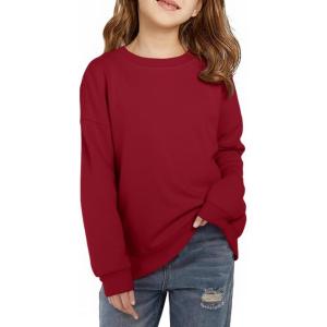 Haloumoning Girls Crewneck Sweatshirts Kids Casual Long Sleeve Loose Tops Fall Comfy Lightweight Pullovers 5-14 Years(Burgundy)