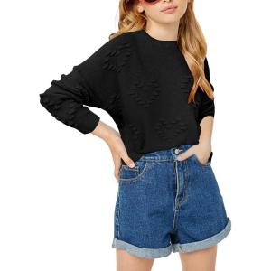 Haloumoning Girls Cute Heart Love Print Sweater Tops Oversized Crew Neck Dot Ball Knitted Valentine Pullover 5-14 Years(Black)