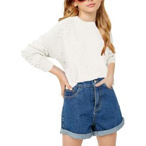 Haloumoning Girls Cute Heart Love Print Sweater Tops Oversized Crew Neck Dot Ball Knitted Valentine Pullover 5-14 Years(White)