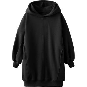 Haloumoning Girls Hoodie Dress Long Sleeve Hooded Sweatshirts Dress Cute Fall Outfits with Pockets 5-14 Years(Black)