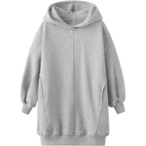 Haloumoning Girls Hoodie Dress Long Sleeve Hooded Sweatshirts Dress Cute Fall Outfits with Pockets 5-14 Years(Grey)