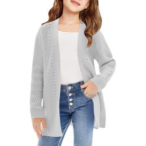 Haloumoning Girls Open Front Cardigan Sweaters Kids Fall Fashion Side Slit Outerwear 5-14 Years(Grey)