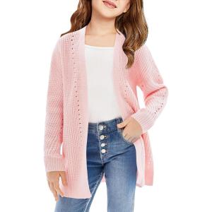 Haloumoning Girls Open Front Cardigan Sweaters Kids Fall Fashion Side Slit Outerwear 5-14 Years(Pink)