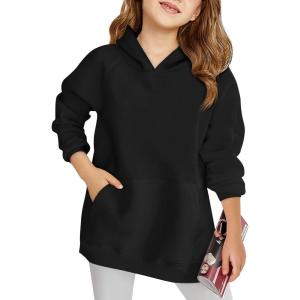 Haloumoning Girls Oversized Hoodies Kids Fleece Lined Long Sleeve Hooded Sweatshirt with Kangaroo Pocket 5-14 Years(Black)