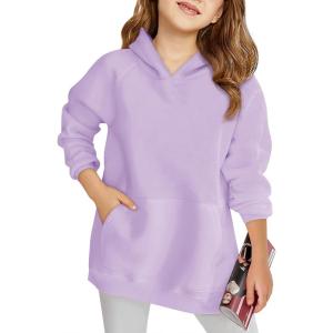 Haloumoning Girls Oversized Hoodies Kids Fleece Lined Long Sleeve Hooded Sweatshirt with Kangaroo Pocket 5-14 Years(Purple)