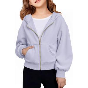 Haloumoning Girls Zip Up Hoodies Kids Casual Long Sleeve Sweatshirt Fall Jacket with Pockets 5-14 Years(Purple)