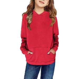 Haloumoning Kids Girls Pullover Hoodies Cute Leopard Printed Hooded Sweatshirts with Pockets 4-15 Years(A-red)