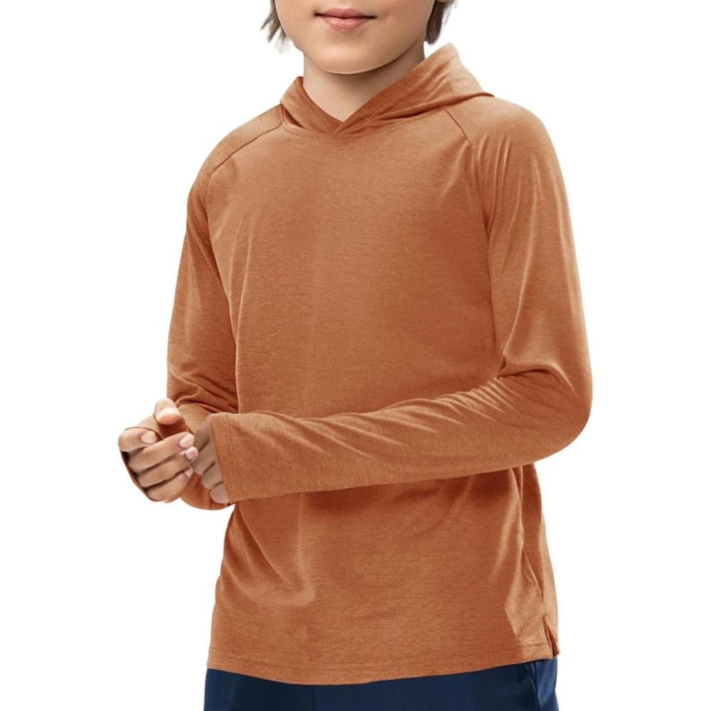 image:imageHaloumoning Boys Athletic Hoodies Youth Raglan Long Sleeve Pullover Hoodie Sweatshirts with Thumbhole 514 YearsBrown