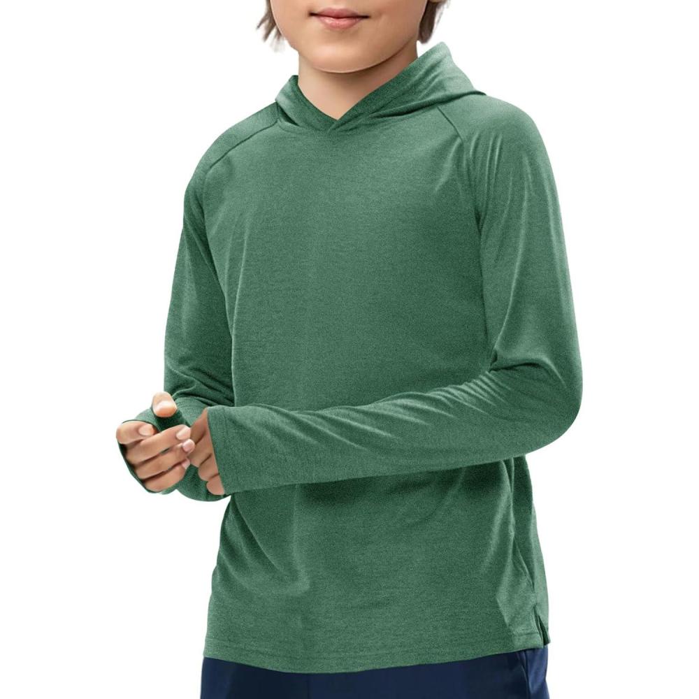 image:imageHaloumoning Boys Athletic Hoodies Youth Raglan Long Sleeve Pullover Hoodie Sweatshirts with Thumbhole 514 YearsDark Green