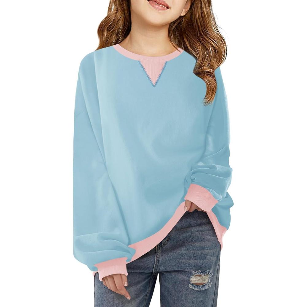 image:imageHaloumoning Girls Casual Crewneck Sweatshirts Kids Long Sleeve Oversized Fashion Pullover Tops 514 yearsSky Blue