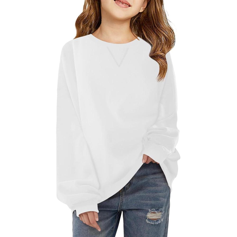 image:imageHaloumoning Girls Casual Crewneck Sweatshirts Kids Long Sleeve Oversized Fashion Pullover Tops 514 yearsWhite