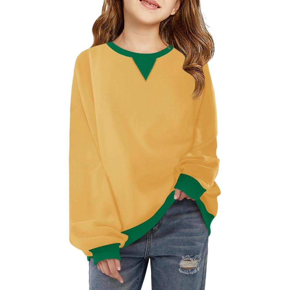 image:imageHaloumoning Girls Casual Crewneck Sweatshirts Kids Long Sleeve Oversized Fashion Pullover Tops 514 yearsYellow