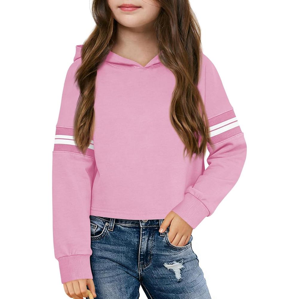 image:imageHaloumoning Girls Fashion Hoodies Kids Cute Striped Long Sleeve Crop Tops Hooded Sweatshirts 514 YearsPink