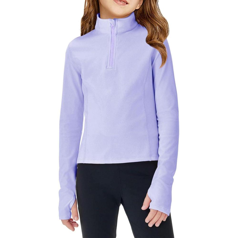 image:imageHaloumoning Girls Half Zip Pullover Sweatshirt Long Sleeve Workout Shirts Mock Neck Athletic Cropped TopsPurple