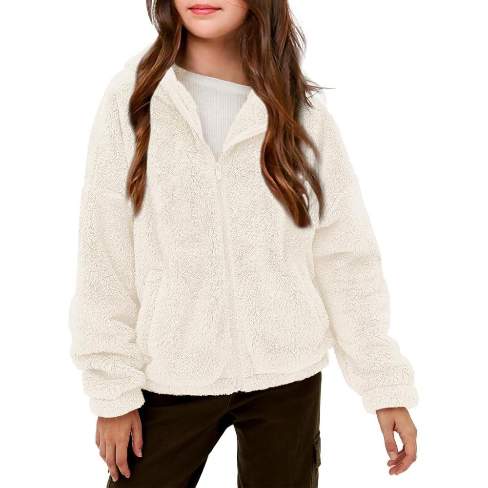 image:imageHaloumoning Girls Outerwear Jackets Kids Soft Fleece Zip up Hoodie with Pockets 514 yearsApricot