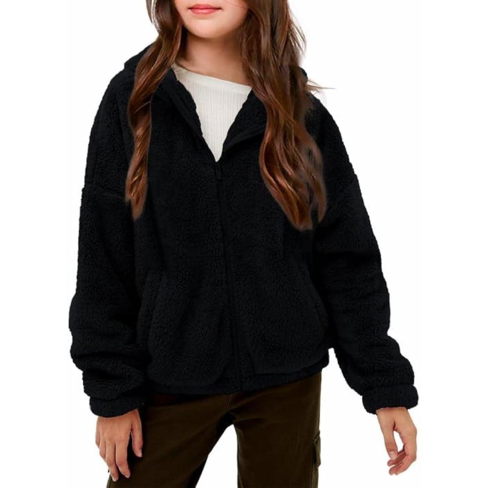 image:imageHaloumoning Girls Outerwear Jackets Kids Soft Fleece Zip up Hoodie with Pockets 514 yearsBlack