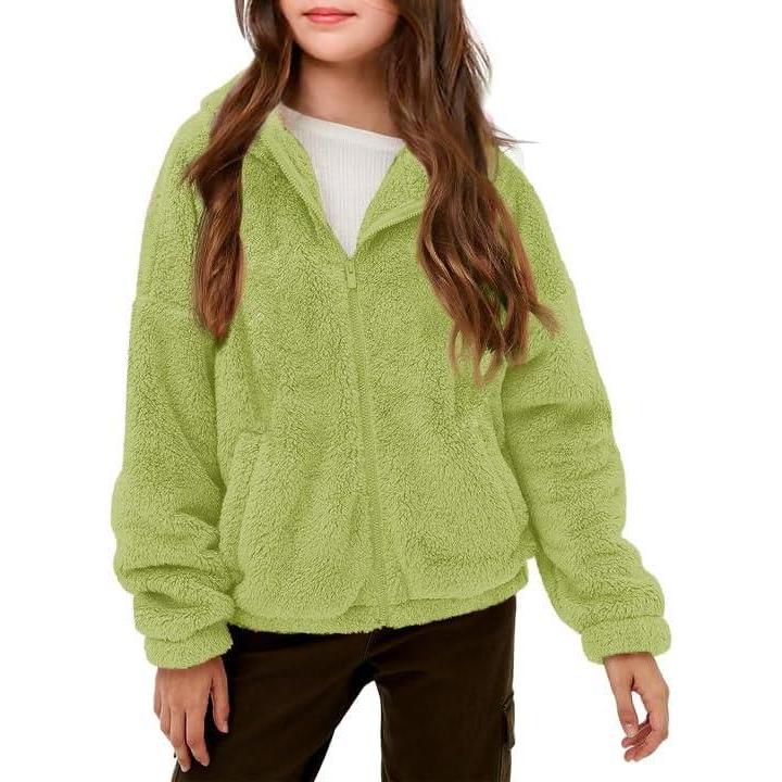 image:imageHaloumoning Girls Outerwear Jackets Kids Soft Fleece Zip up Hoodie with Pockets 514 yearsGrass Green