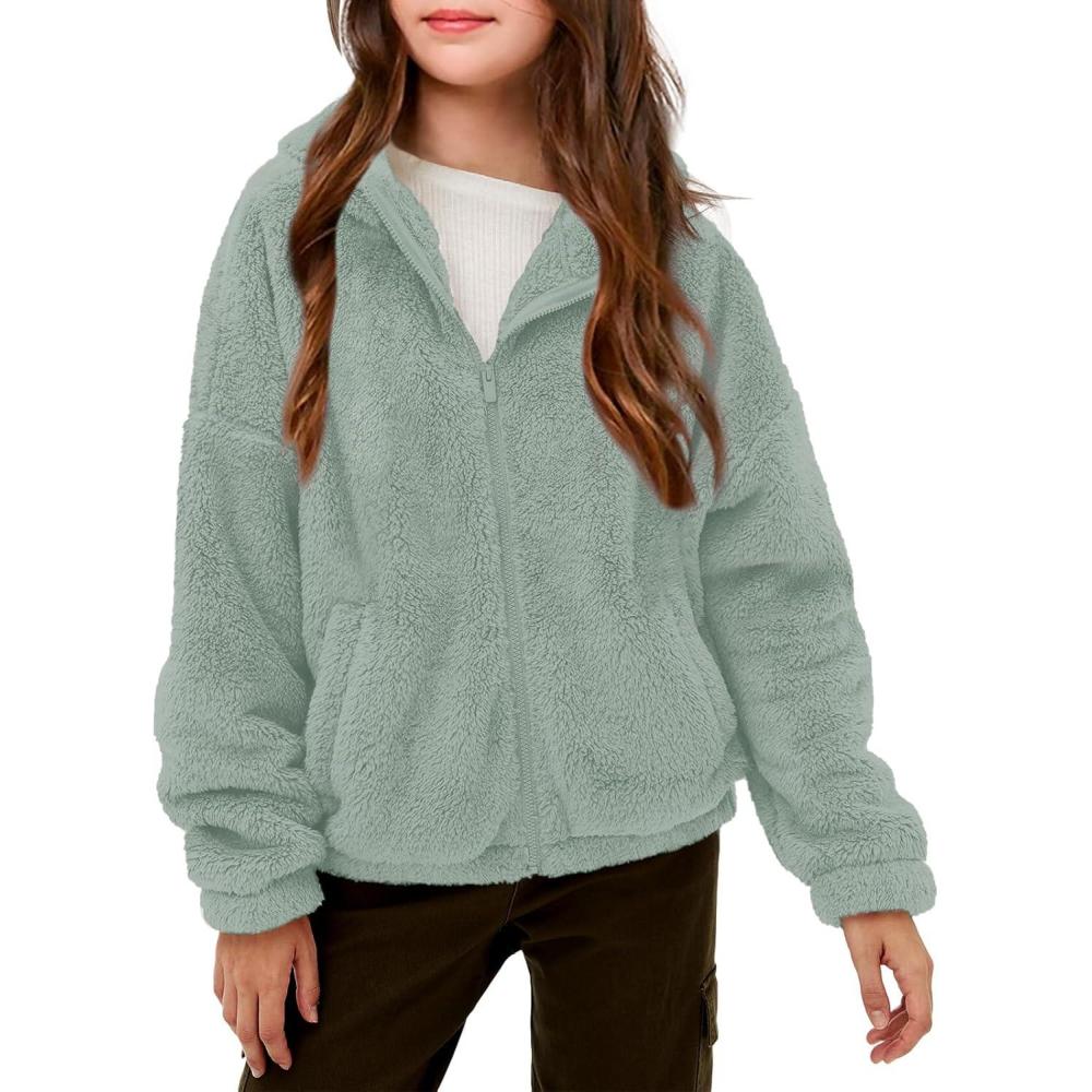 image:imageHaloumoning Girls Outerwear Jackets Kids Soft Fleece Zip up Hoodie with Pockets 514 yearsGreen