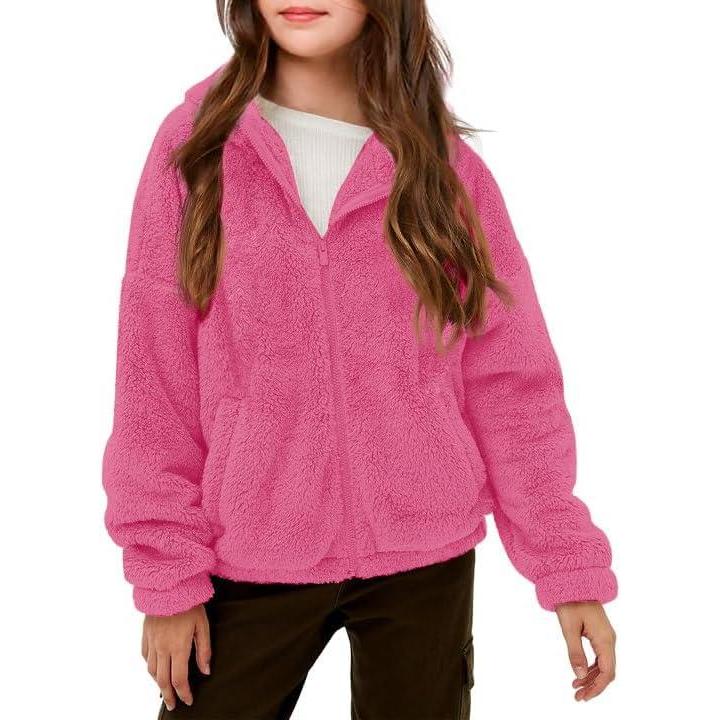 image:imageHaloumoning Girls Outerwear Jackets Kids Soft Fleece Zip up Hoodie with Pockets 514 yearsHot Pink