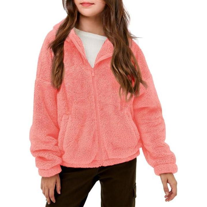 image:imageHaloumoning Girls Outerwear Jackets Kids Soft Fleece Zip up Hoodie with Pockets 514 yearsOrange Red