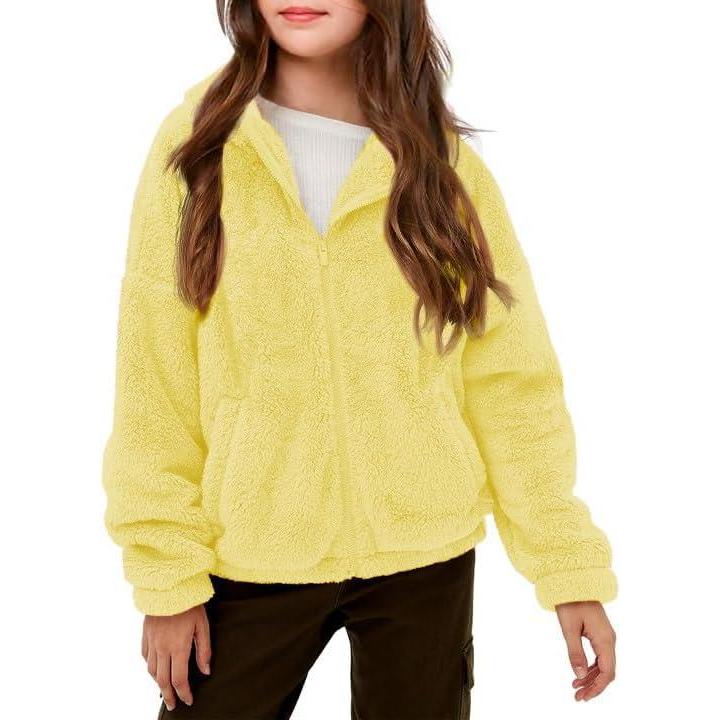 image:imageHaloumoning Girls Outerwear Jackets Kids Soft Fleece Zip up Hoodie with Pockets 514 yearsYellow