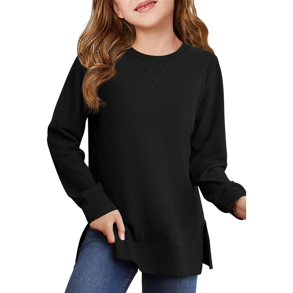 image:imageHaloumoning Girls Oversized Crewneck Sweatshirts Kids Long Sleeve Shirts Tops Fall Pullover 514 YearsBlack