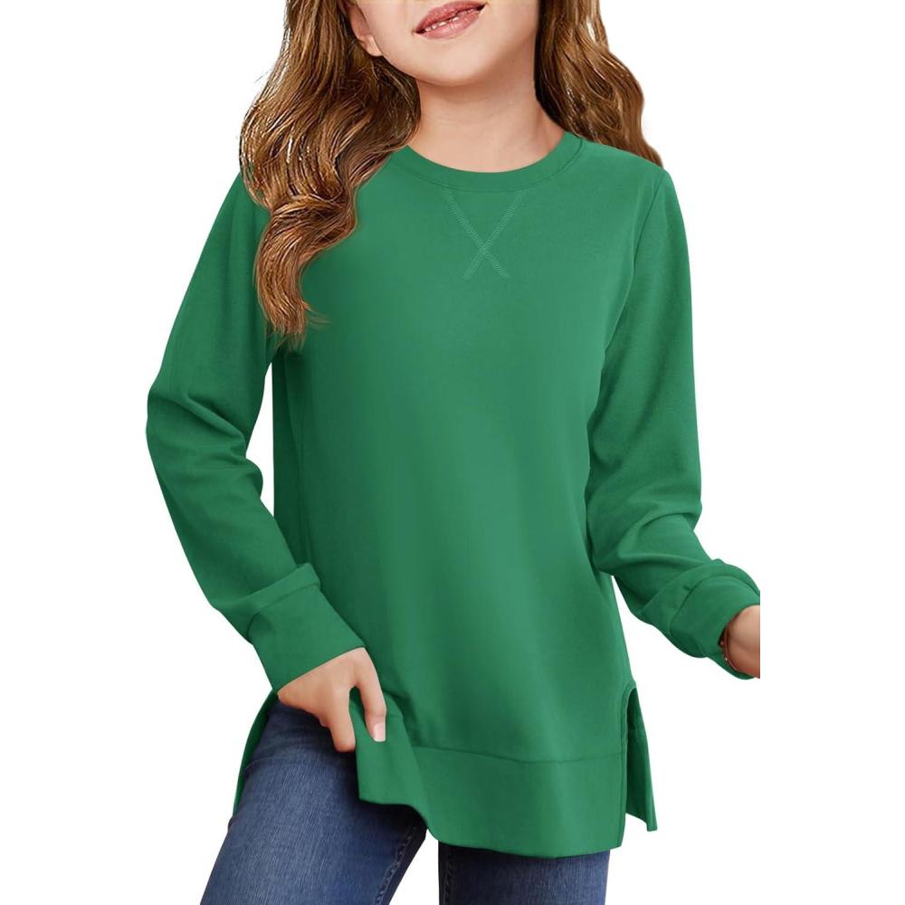 image:imageHaloumoning Girls Oversized Crewneck Sweatshirts Kids Long Sleeve Shirts Tops Fall Pullover 514 YearsGreen