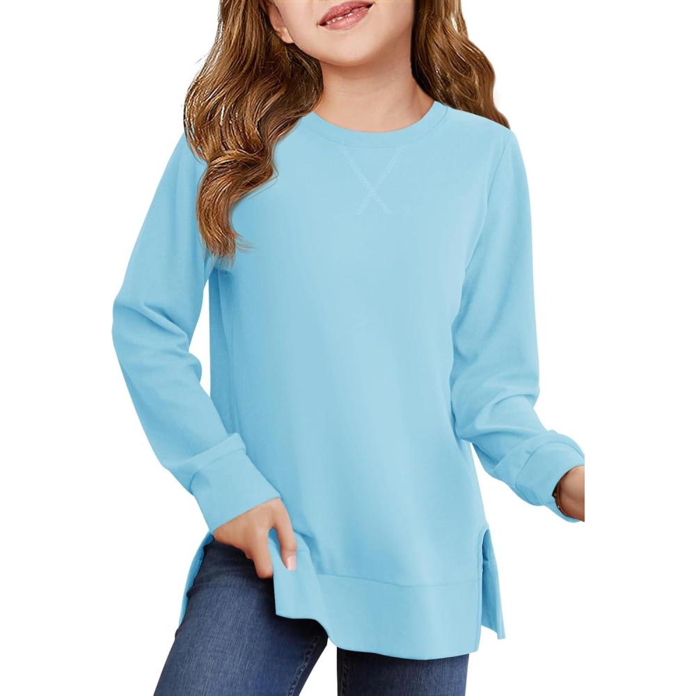 image:imageHaloumoning Girls Oversized Crewneck Sweatshirts Kids Long Sleeve Shirts Tops Fall Pullover 514 YearsLight Blue