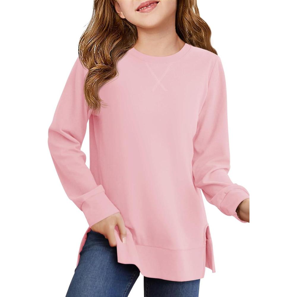 image:imageHaloumoning Girls Oversized Crewneck Sweatshirts Kids Long Sleeve Shirts Tops Fall Pullover 514 YearsLight Pink