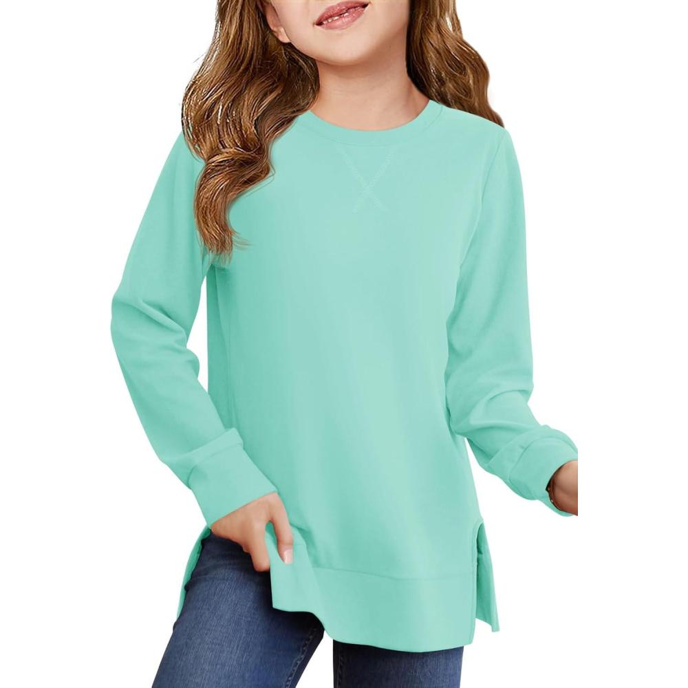 image:imageHaloumoning Girls Oversized Crewneck Sweatshirts Kids Long Sleeve Shirts Tops Fall Pullover 514 YearsMint Green