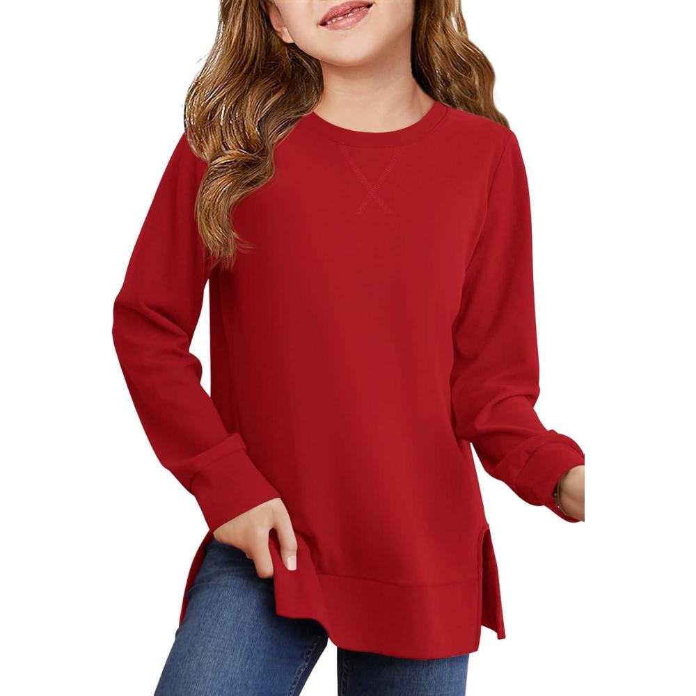 image:imageHaloumoning Girls Oversized Crewneck Sweatshirts Kids Long Sleeve Shirts Tops Fall Pullover 514 YearsRed