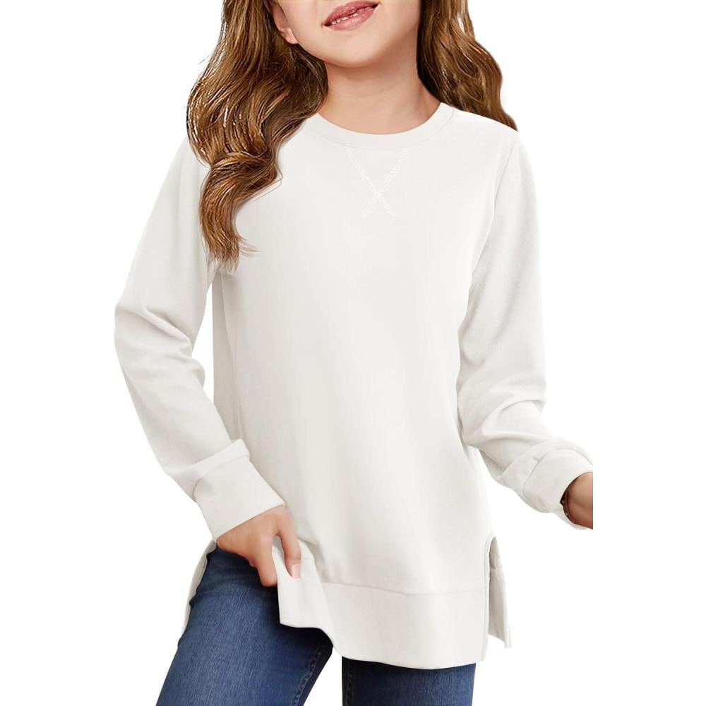 image:imageHaloumoning Girls Oversized Crewneck Sweatshirts Kids Long Sleeve Shirts Tops Fall Pullover 514 YearsWhite