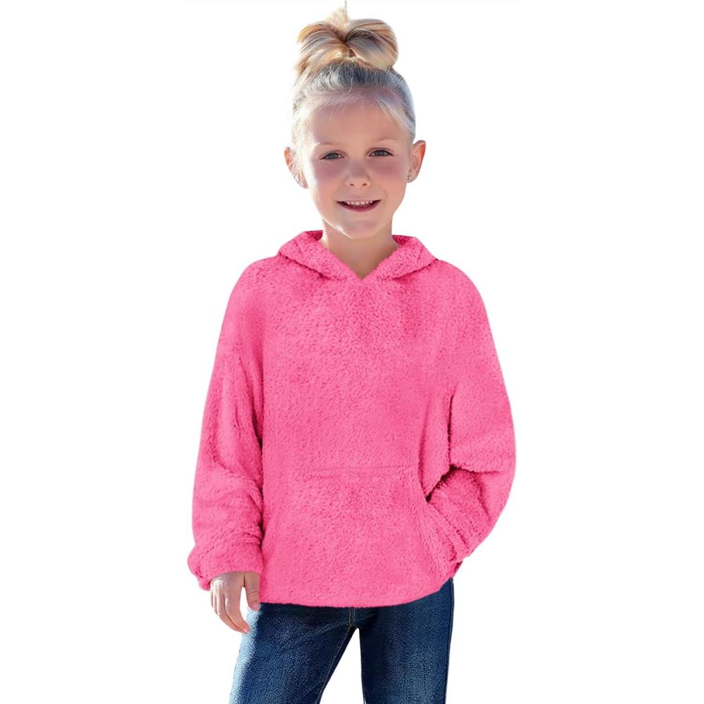 image:imageHaloumoning Toddler Girls Fuzzy Fleece Hoodies Baby Kids Warm Pullover Hooded Sweatshirt with PocketsHot Pink