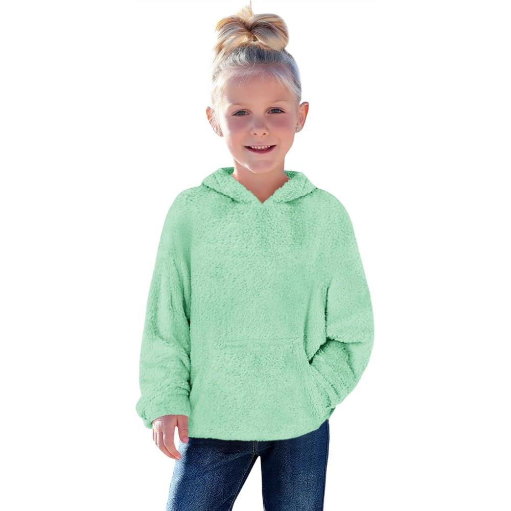 image:imageHaloumoning Toddler Girls Fuzzy Fleece Hoodies Baby Kids Warm Pullover Hooded Sweatshirt with PocketsMint Green