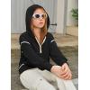 Girls Half Zip Hoodies Kids Fashion Long Sleeve Drop Shoulder Hooded Sweatshirt Pullover 5-14 Years(Black)