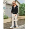 Girls Half Zip Hoodies Kids Fashion Long Sleeve Drop Shoulder Hooded Sweatshirt Pullover 5-14 Years(Black)