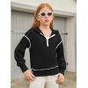 Girls Half Zip Hoodies Kids Fashion Long Sleeve Drop Shoulder Hooded Sweatshirt Pullover 5-14 Years(Black)