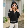 Girls Half Zip Hoodies Kids Fashion Long Sleeve Drop Shoulder Hooded Sweatshirt Pullover 5-14 Years(Black)