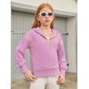 Girls Half Zip Hoodies Kids Fashion Long Sleeve Drop Shoulder Hooded Sweatshirt Pullover 5-14 Years(Purple)