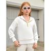 Girls Half Zip Hoodies Kids Fashion Long Sleeve Drop Shoulder Hooded Sweatshirt Pullover 5-14 Years(White)